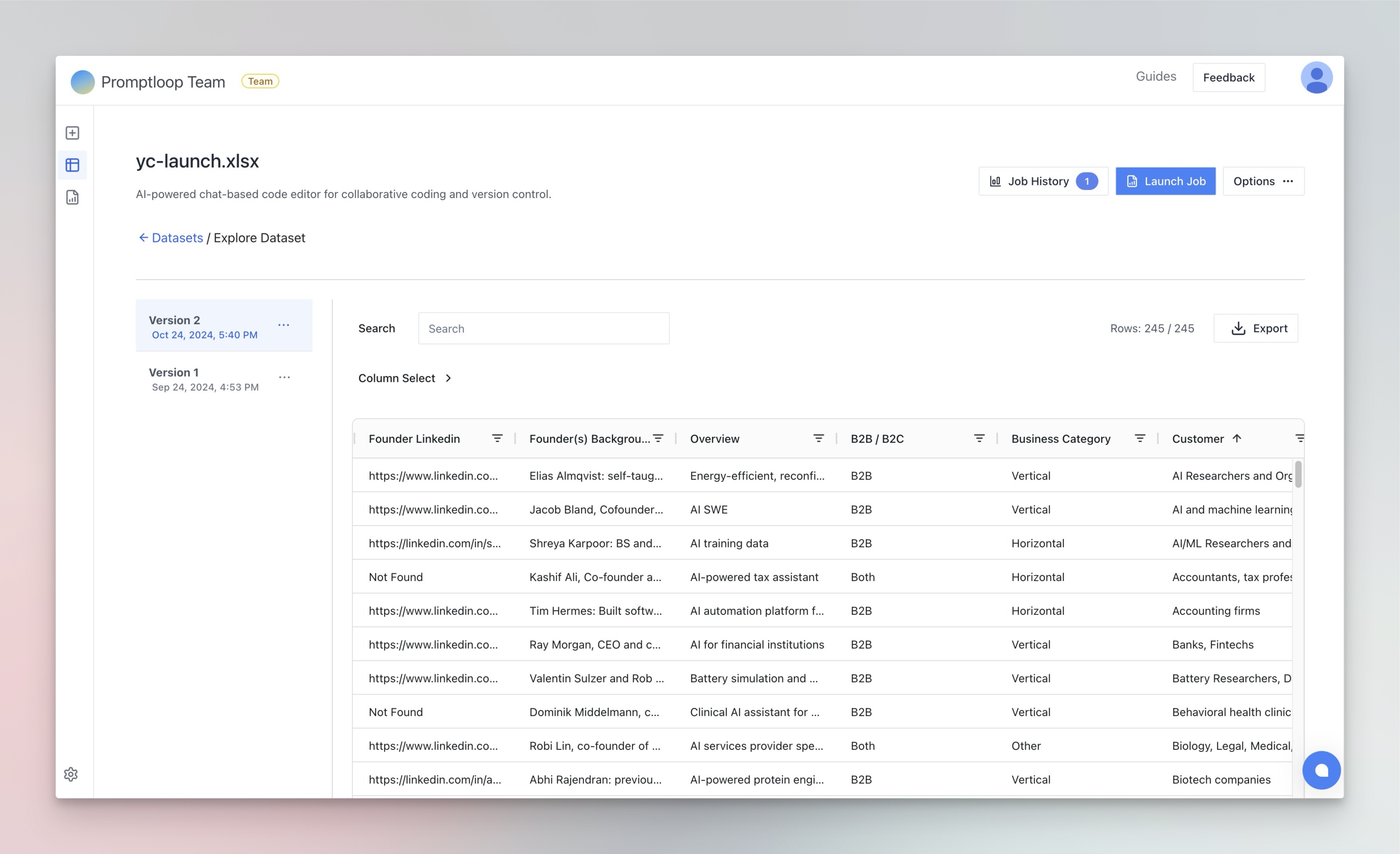 Upload & preview dataset